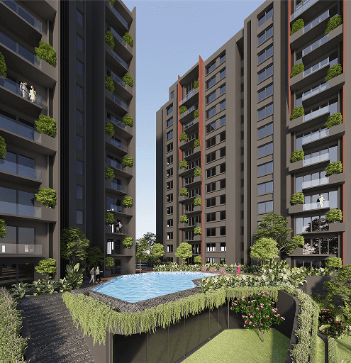 Modern residential buildings with distinctive architecture