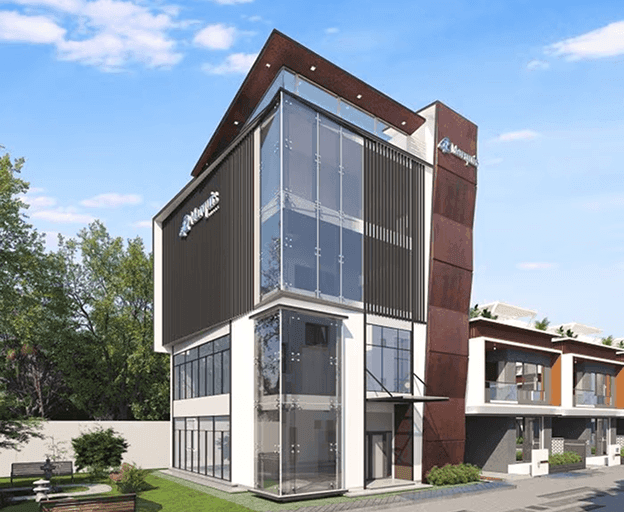 Modern residential buildings with distinctive architecture