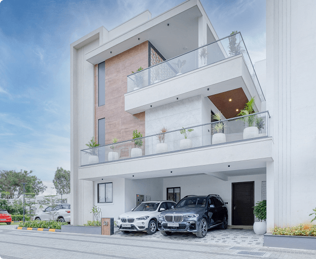 Modern residential buildings with distinctive architecture