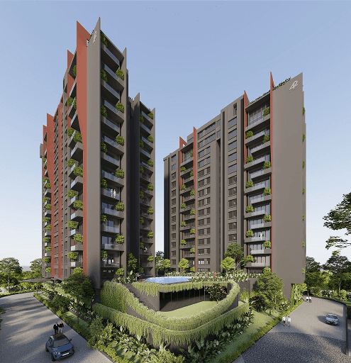 Modern residential buildings with distinctive architecture
