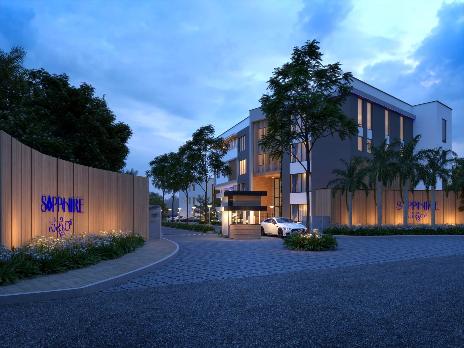 Modern residential buildings with distinctive architecture