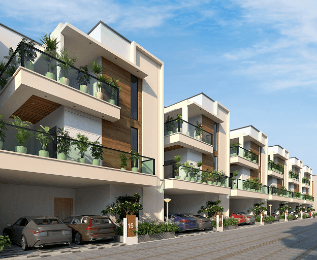 Modern residential buildings with distinctive architecture