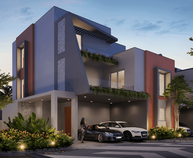 Modern residential buildings with distinctive architecture