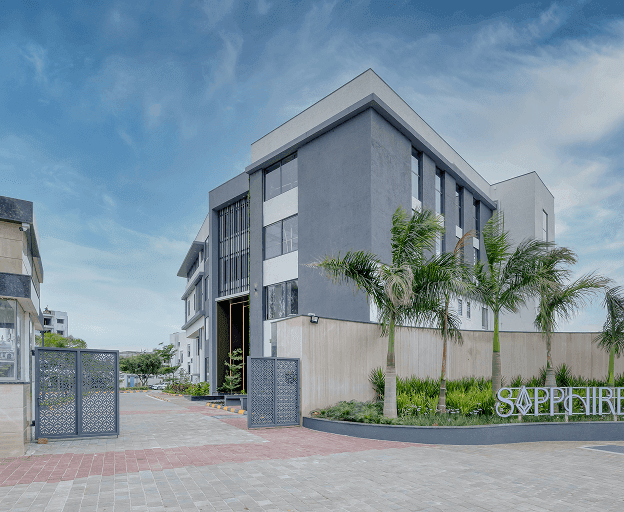 Modern residential buildings with distinctive architecture