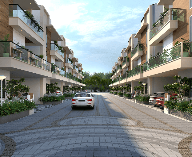 Modern residential buildings with distinctive architecture