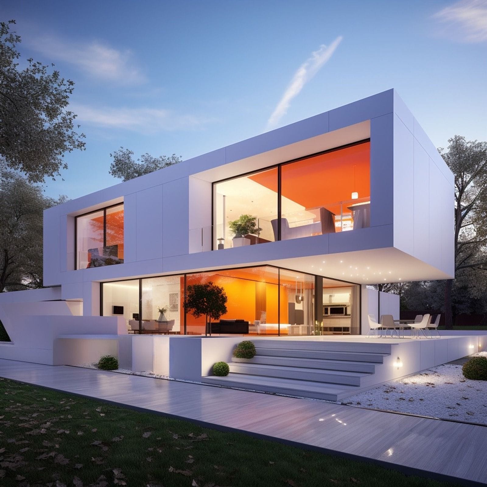 Modern residential buildings with distinctive architecture