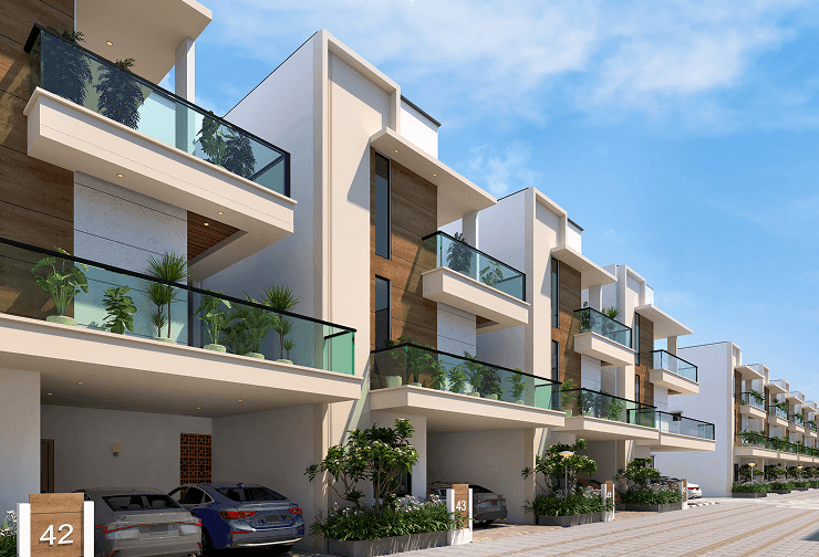 Modern residential buildings with distinctive architecture