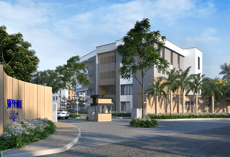 Modern residential buildings with distinctive architecture