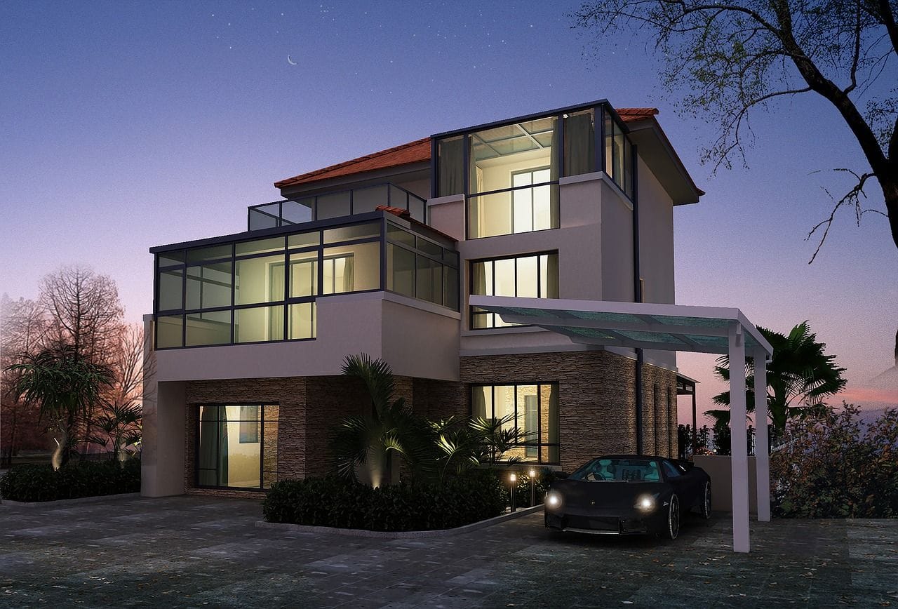Modern residential buildings with distinctive architecture