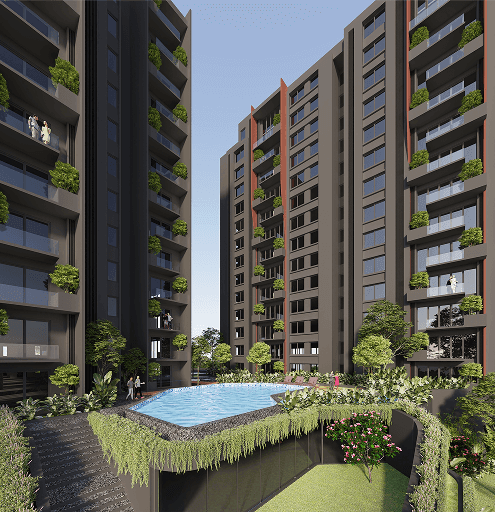 Modern residential buildings with distinctive architecture