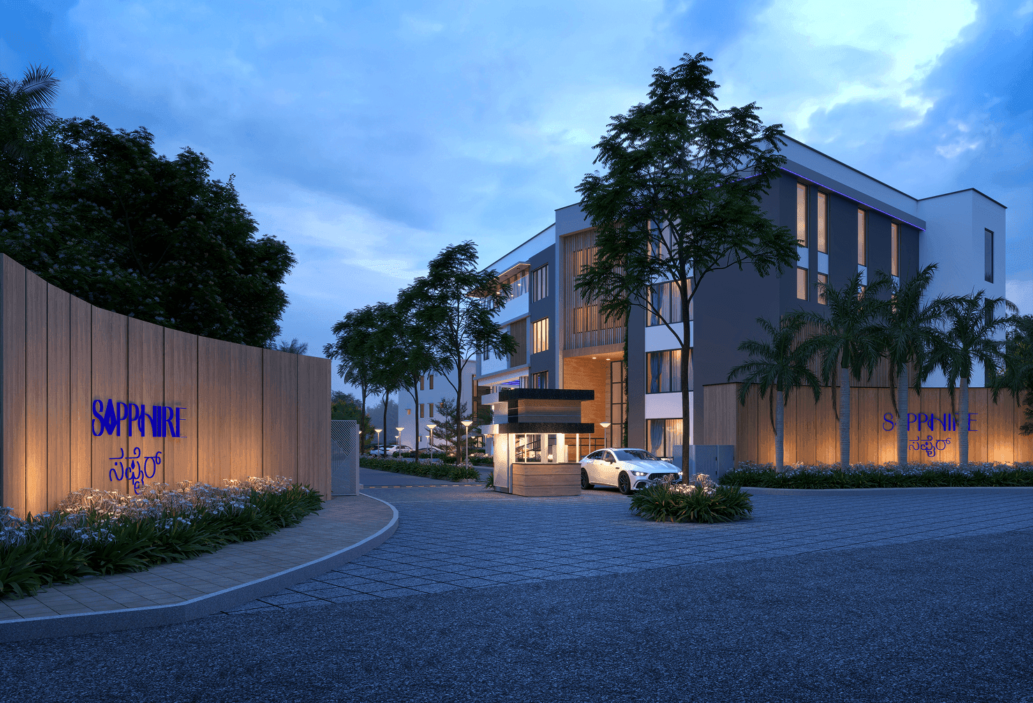 Modern residential buildings with distinctive architecture