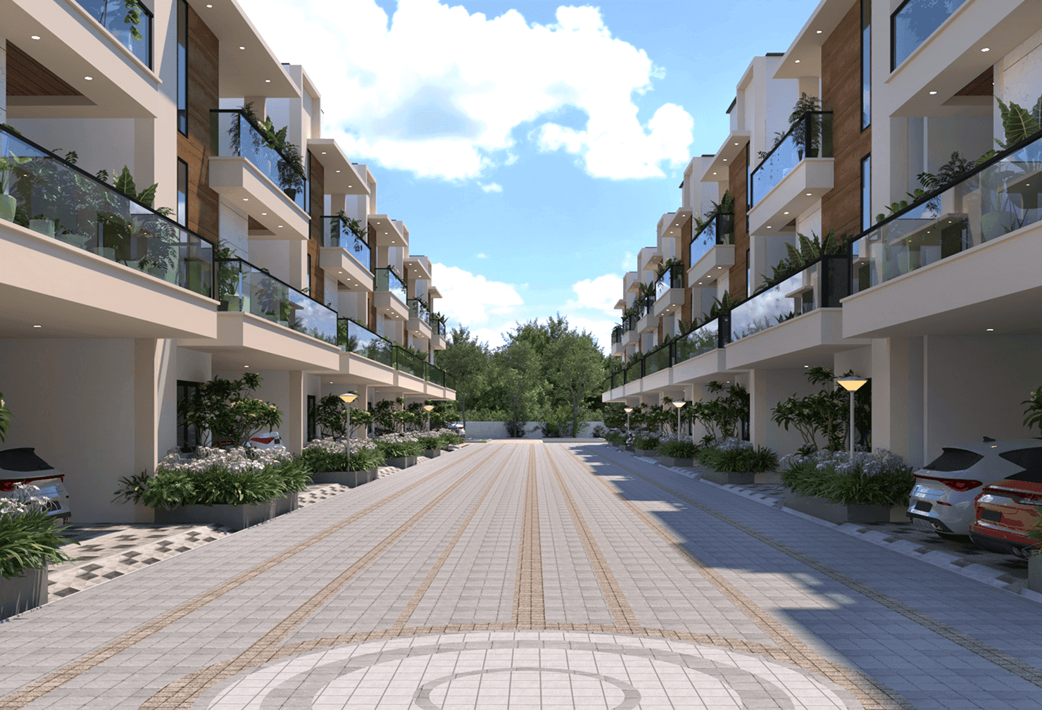 Modern residential buildings with distinctive architecture
