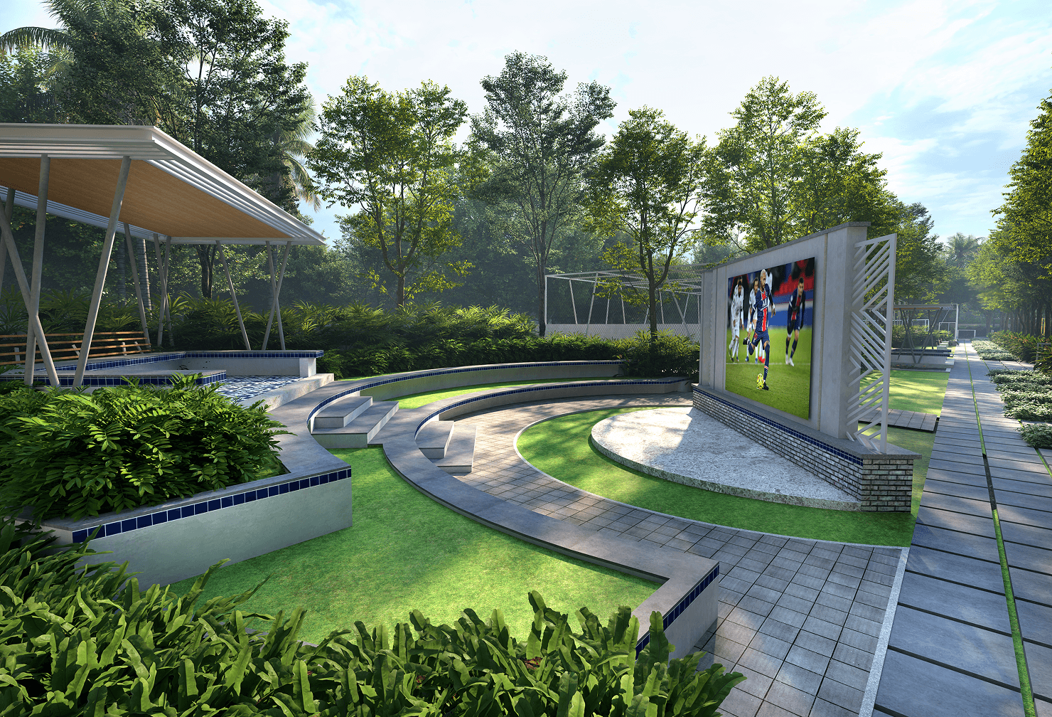 Modern residential buildings with distinctive architecture