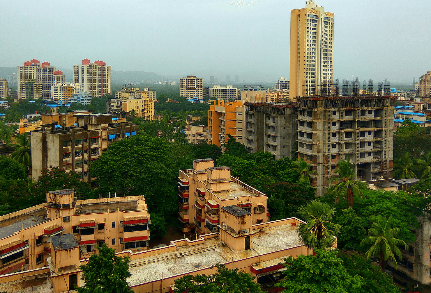 Modern residential buildings with distinctive architecture