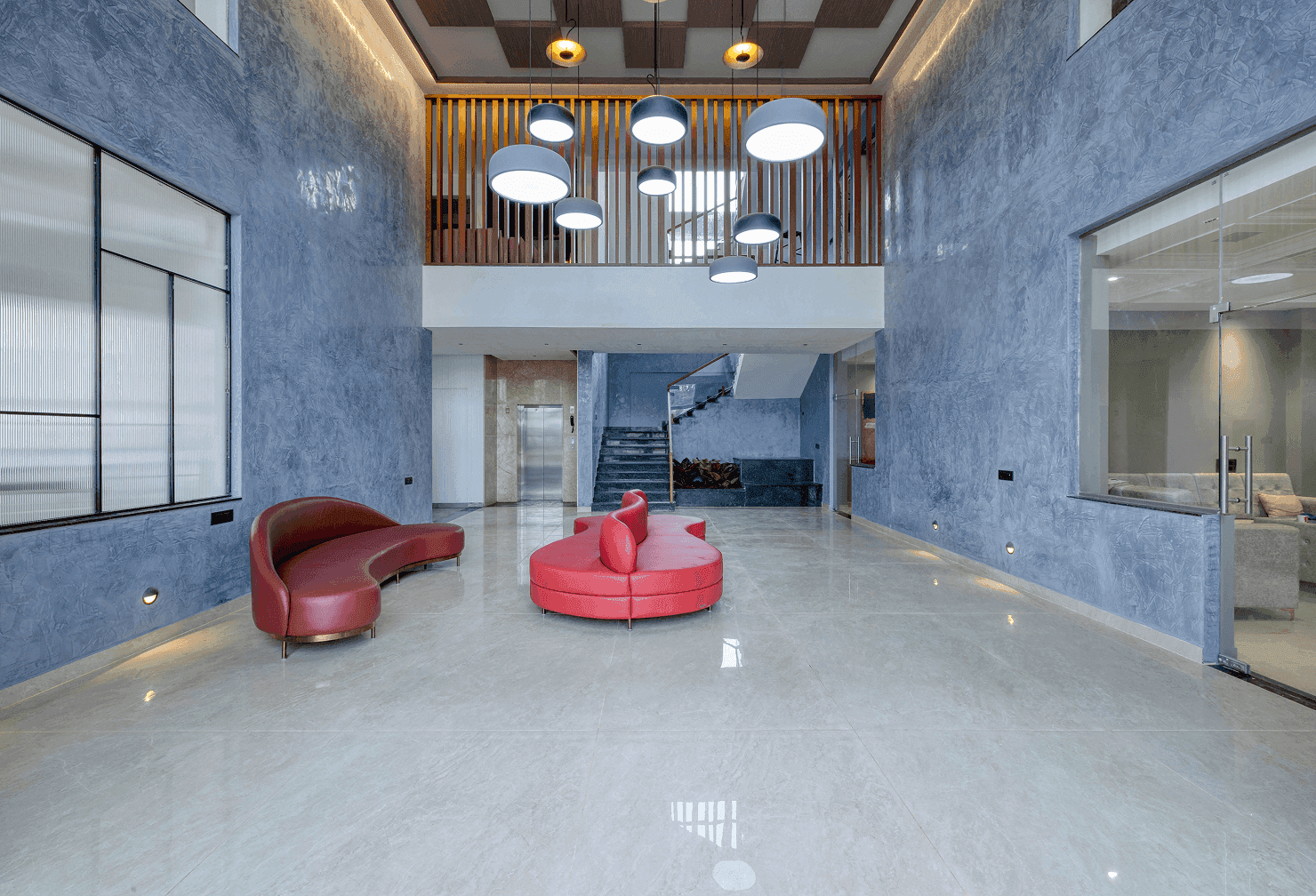 Modern residential buildings with distinctive architecture