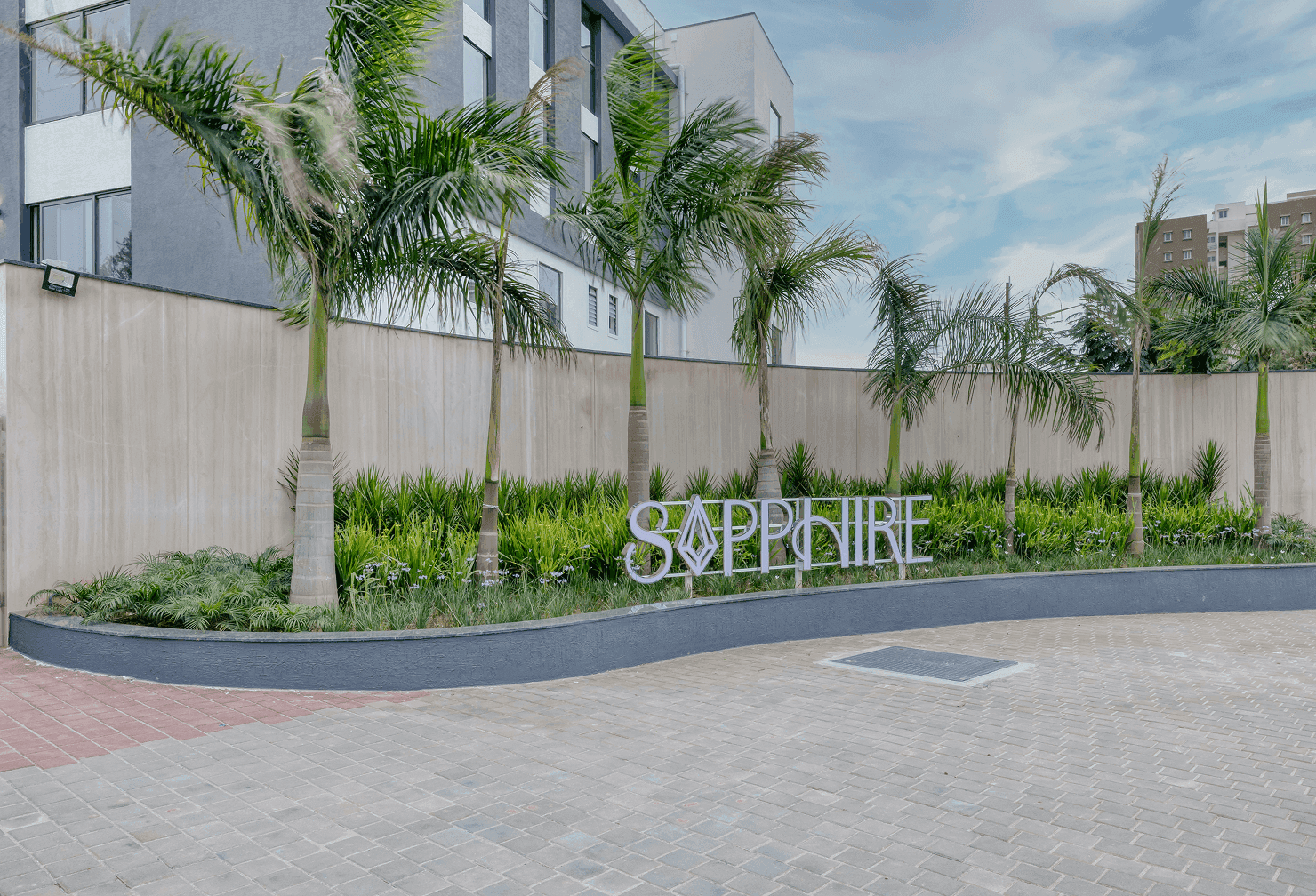 Modern residential buildings with distinctive architecture