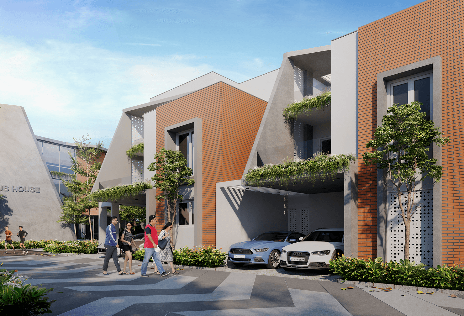 Modern residential buildings with distinctive architecture