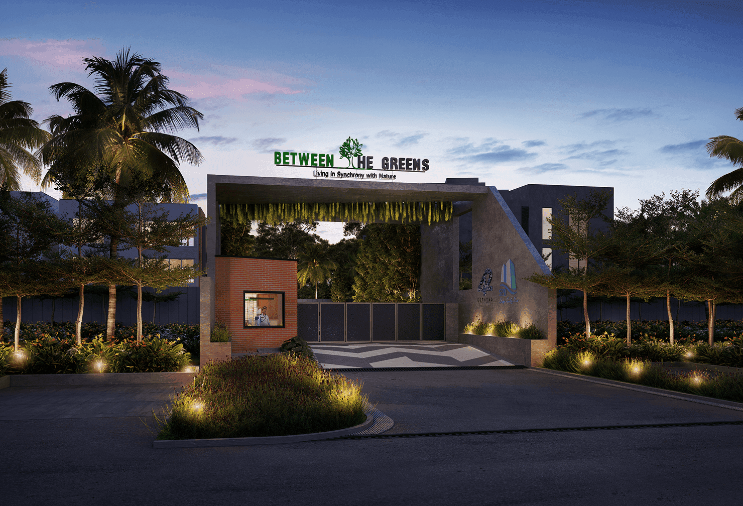 Modern residential buildings with distinctive architecture