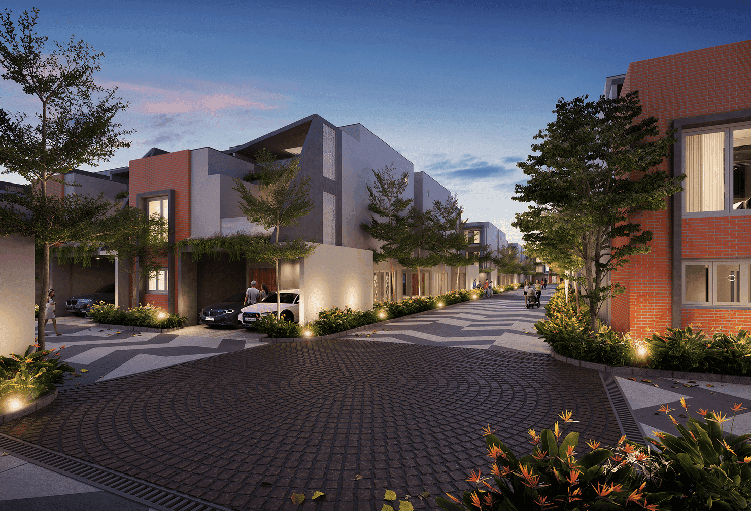 Modern residential buildings with distinctive architecture