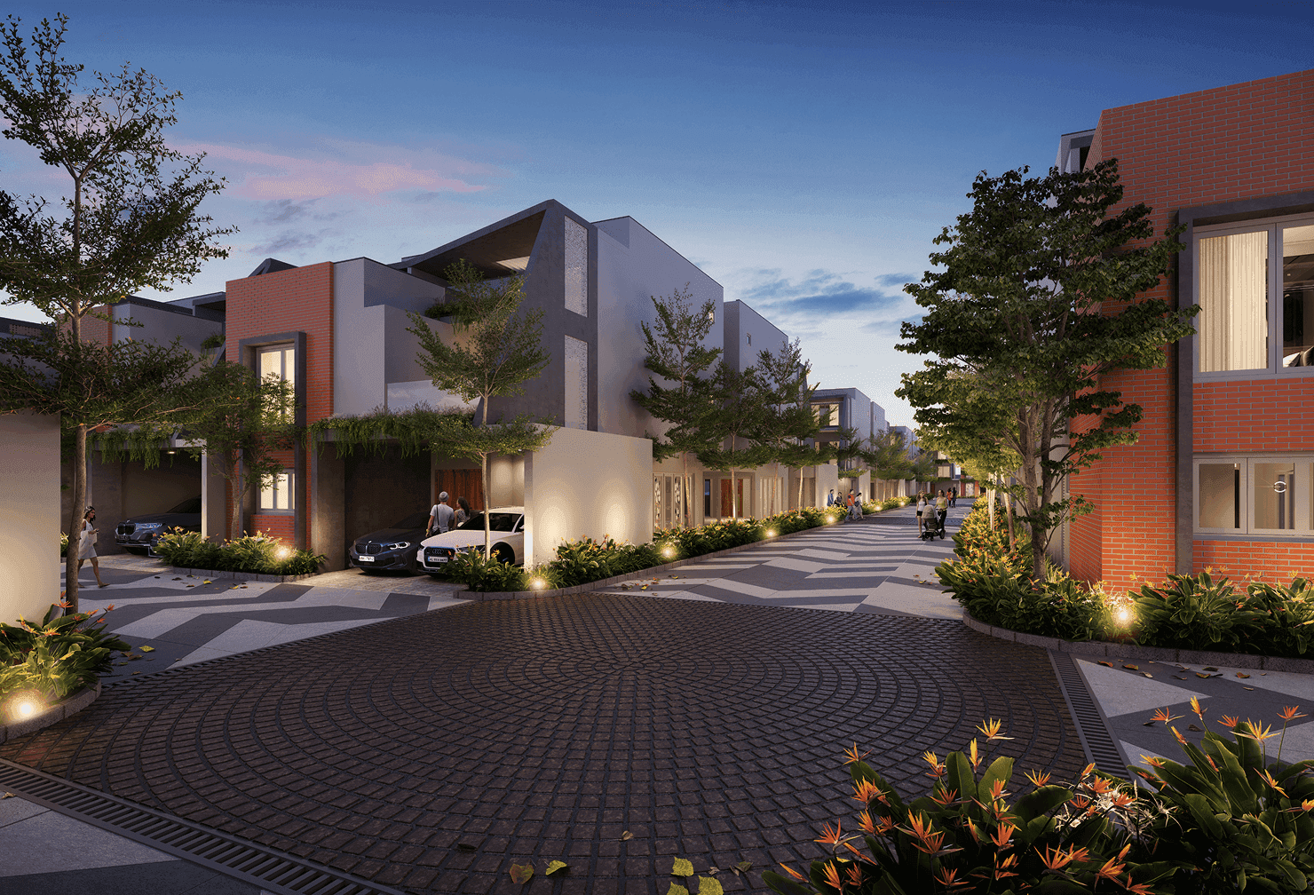 Modern residential buildings with distinctive architecture