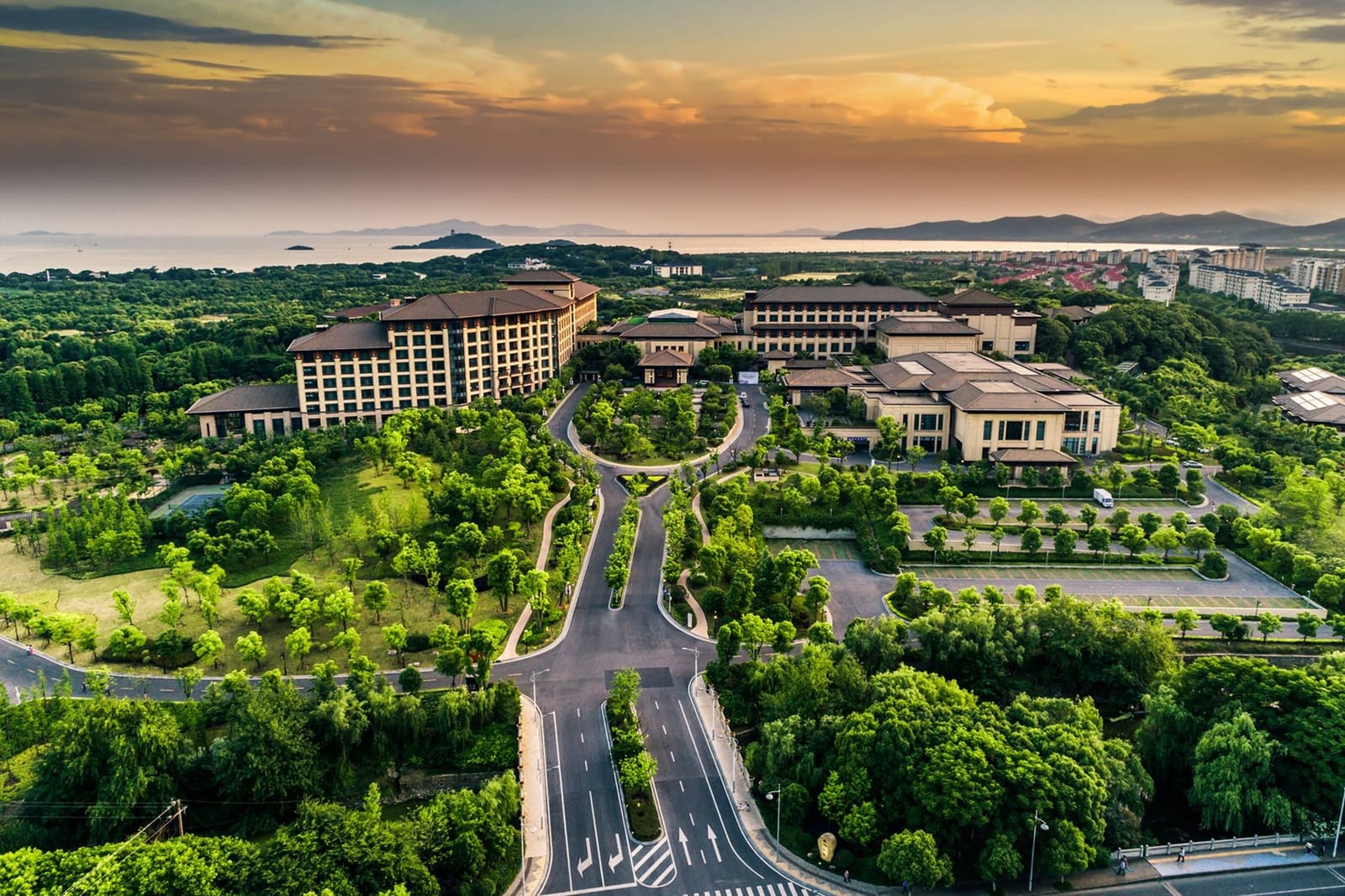 Modern residential buildings with distinctive architecture
