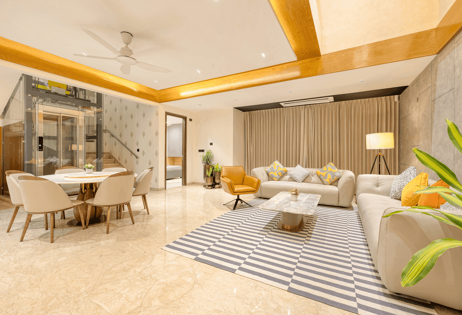 Modern residential buildings with distinctive architecture