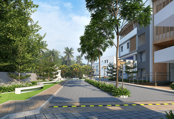 Modern residential buildings with distinctive architecture