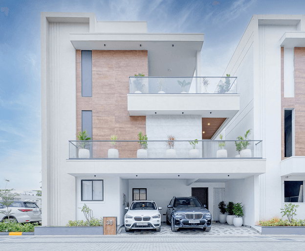 Modern residential buildings with distinctive architecture